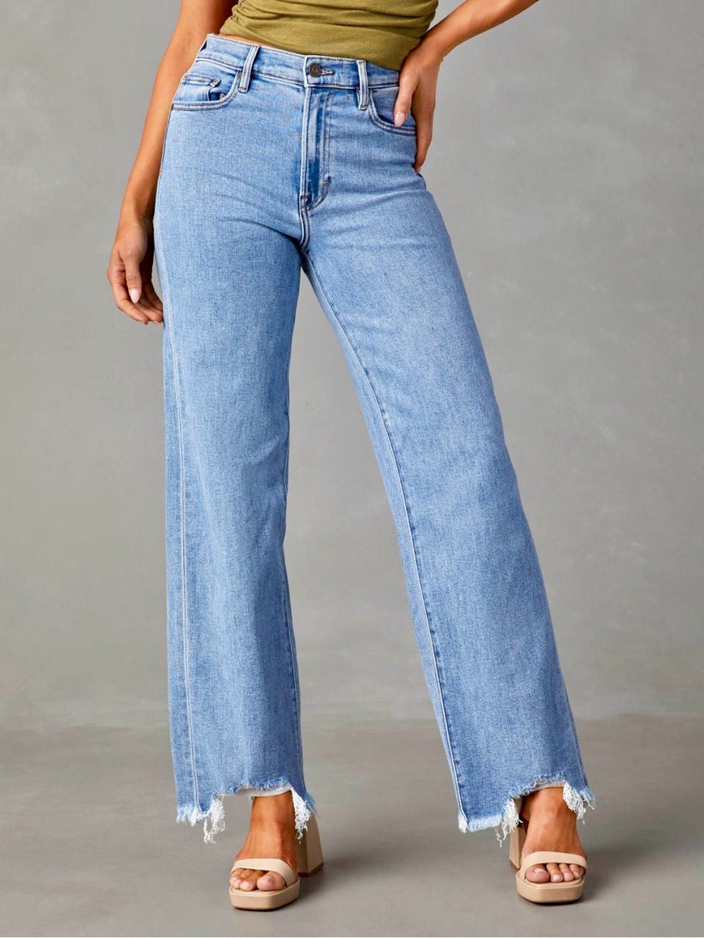 🩵Hello Gorgeous! High-Rise Wide Leg Taw Hem Jeans in Light Blue